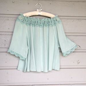 OFF THE SHOULDER AQUA SWING CROP TOP SEXY FEMININE LOOK